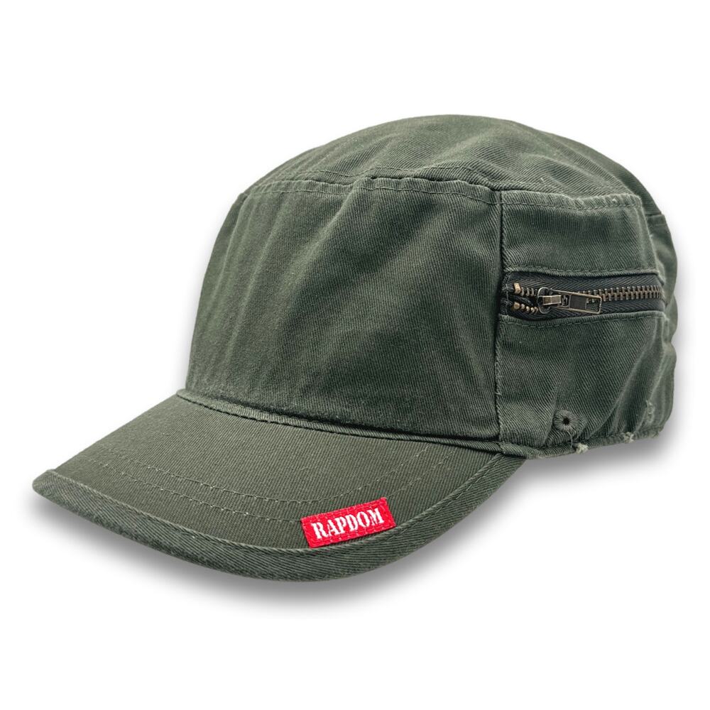 Army Cadet Hat Distressed Round Top BDU Baseball Castro Cap With Zippered Pocket